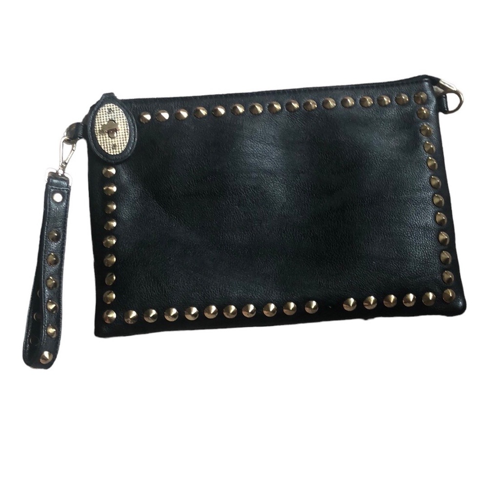 Tom & Eva | Black & Gold Studded Clutch